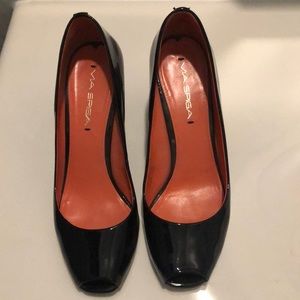 Black Patten Peep Toe Pumps